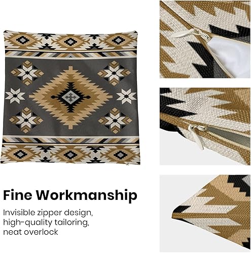 Miniatura 6 de CXMEIFLY Juego de 2 fundas de almohada estilo azteca bohemio de 18 x 18 pulgadas, color negro y gris y marrón, decoración geométrica del suroeste