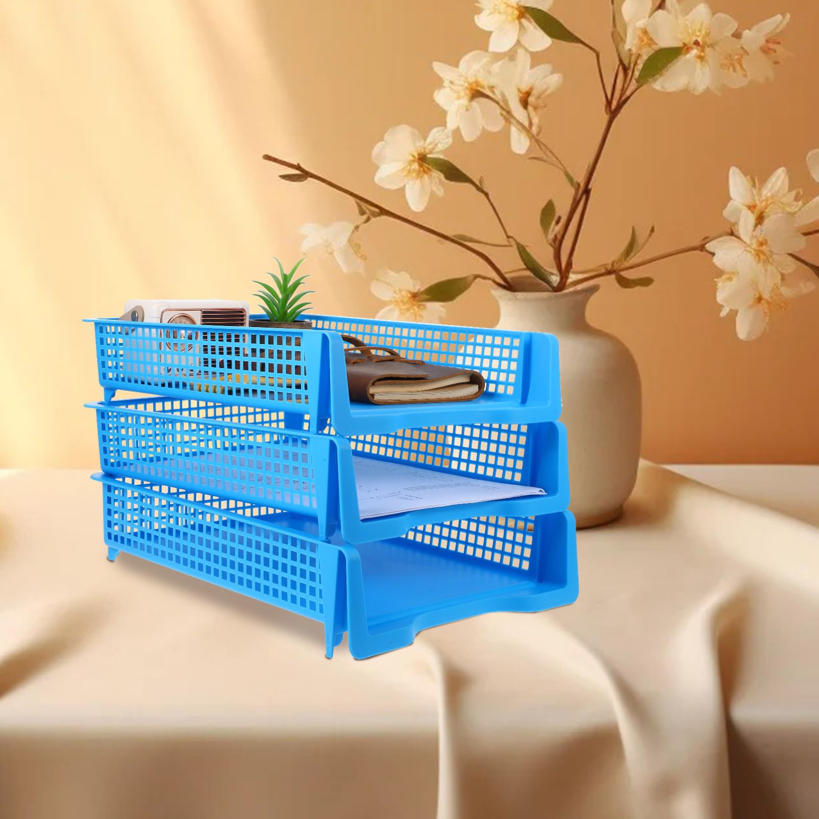 Set 3 Vassoi Impilabili Organizer per Documenti Versatile e Compatto per Scrivania in Plastica per Ufficio e Spazio di Lavoro Moderno