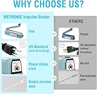 Vista 3 de METRONIC Sellador de bolsas de 8 pulgadas, Sellador térmico negro por impulso para bolsas de plástico, Máquina de sellado de bolsas de polietileno