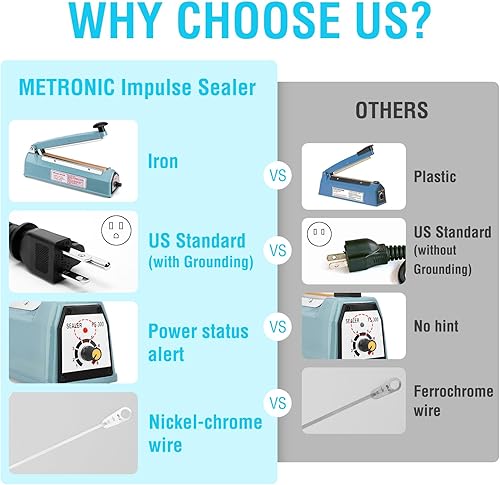 Vista 10 de METRONIC Sellador de impulso de 16 pulgadas, máquina selladora térmica manual para bolsas de plástico, selladores de bolsas retráctiles, máquina