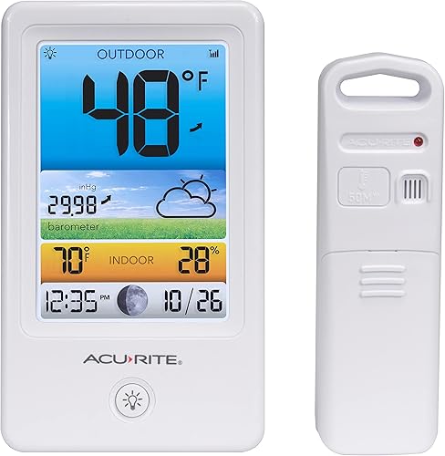 Miniatura 5 de AcuRite 00509 Estación meteorológica a color con recuento de temperatura/humedad/pronóstico, blanco y negro