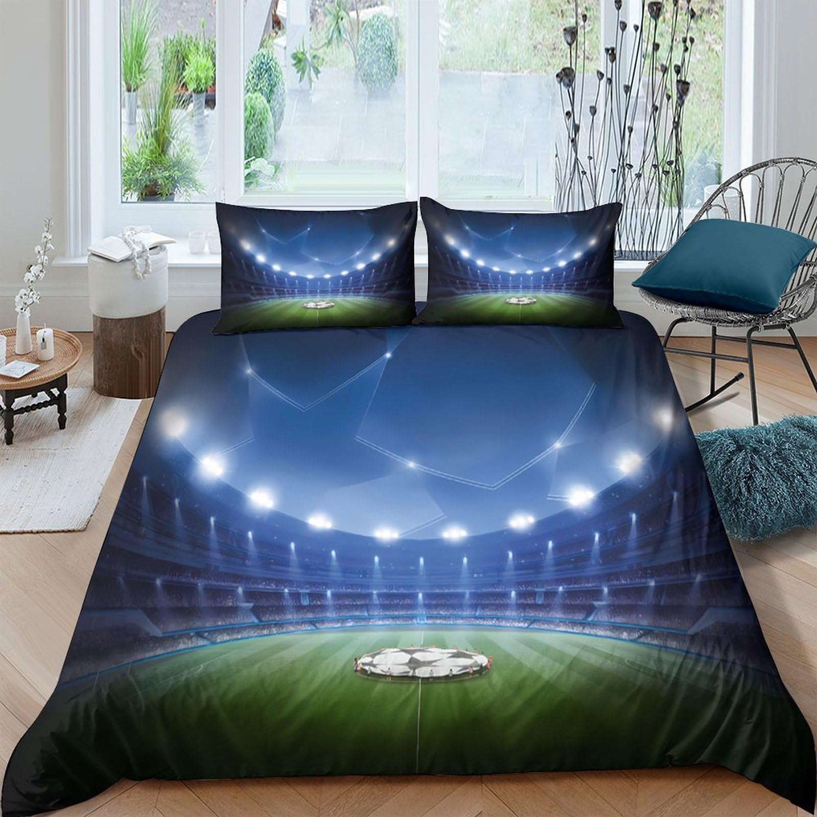 GPLZQXKJNH 3D Printed Football Stadium Duvet Cover Set Microfiber Soft Breathable Bedding Set with 2 Pillowcases for Bedroom Decor Single（135x200cm）