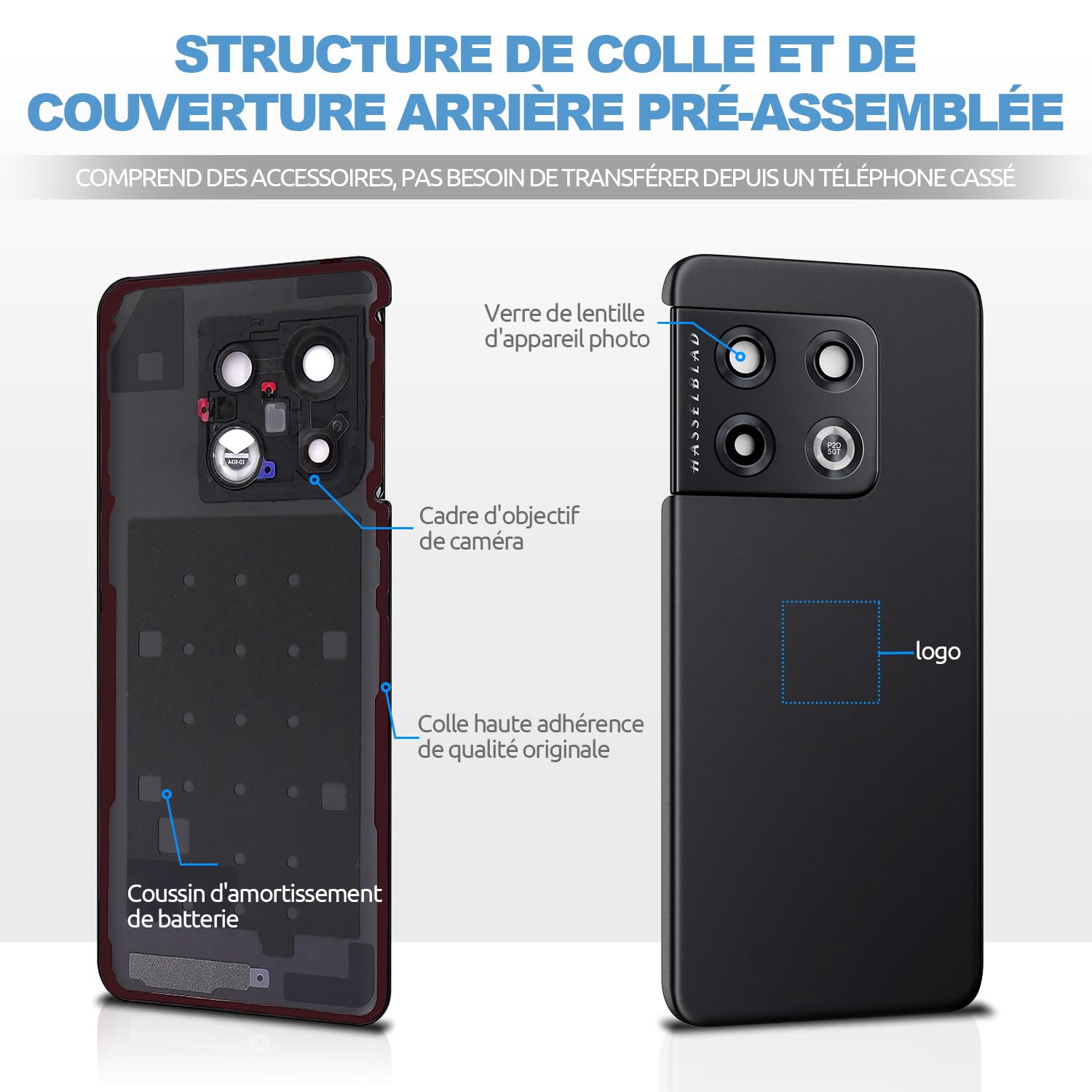 Pièces détachées téléphone mobile GENERIQUE Cache Batterie Vitre Arrière Premium Midnight Ice