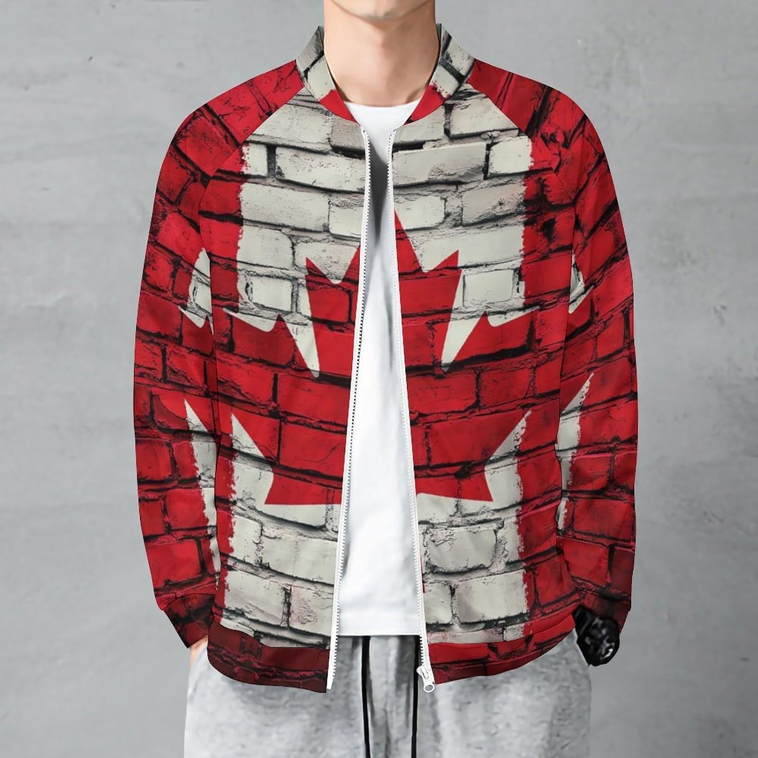 Canadian Flag Paint On The Wall Men's Zip Up Sweatshirt Casual Sweater Jackets Long Sleeve Tops Lightweight Coat