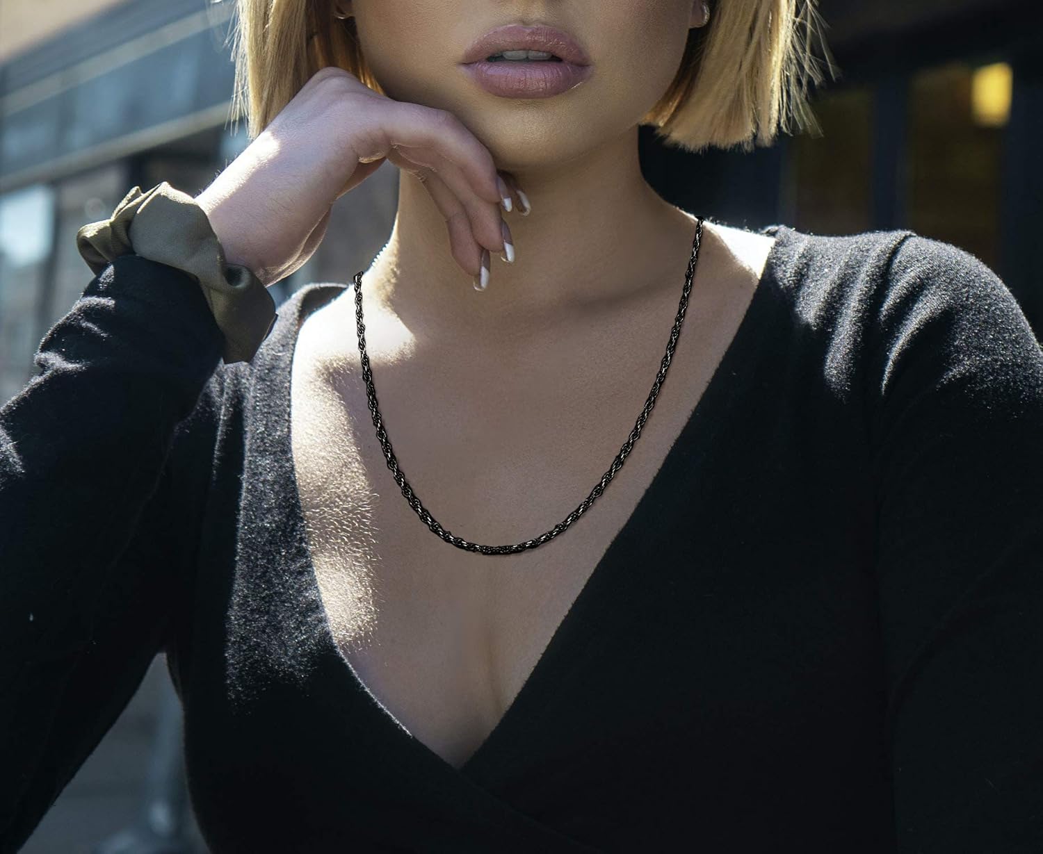 Savlano 2mm-5mm Stainless Steel Black Color Rope Twist Necklace Chain For Men & Women Comes in 16-30 inches With a Gift Box - Image 6