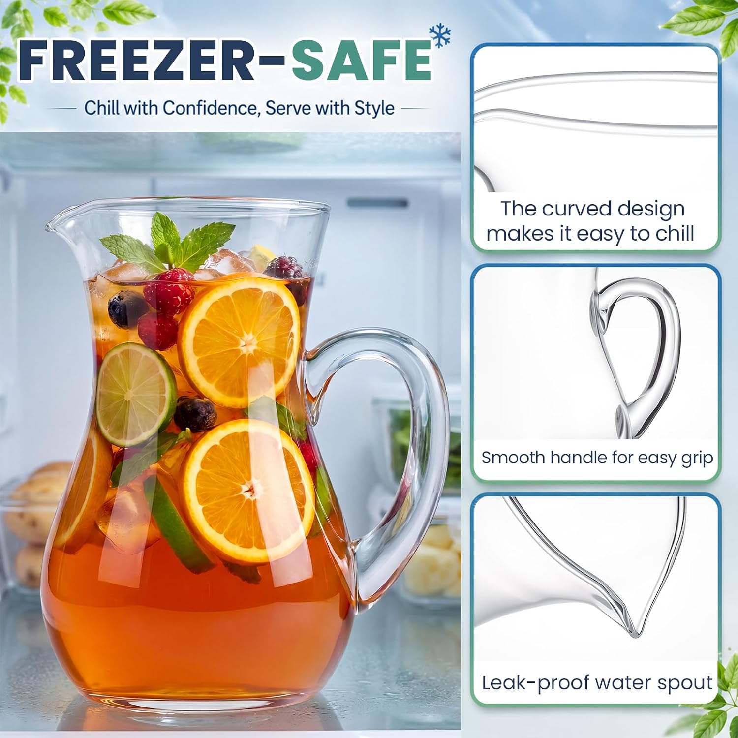 LemonRoad 7 Pcs Glasses Pitcher Drinkware Set 40 oz Pitcher Carafe and 6 Tall Drinking Beverage Set, Jug with Lid and Spout for Juice, Iced Tea or Water (Gourd Style)