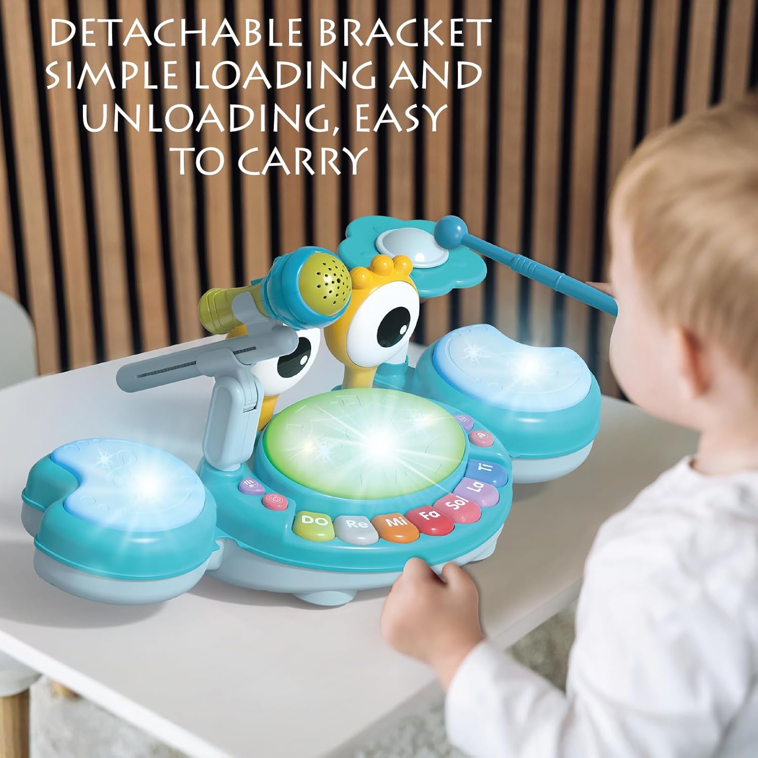 Kids Drum Set for Toddlers 1-3, Baby Drum Set Musical Toys with Light Up Microphone & 2 Sticks, Musical Instruments Montessori Learning Toys for 1 Year Old, Birthday Gift for Boys Girls