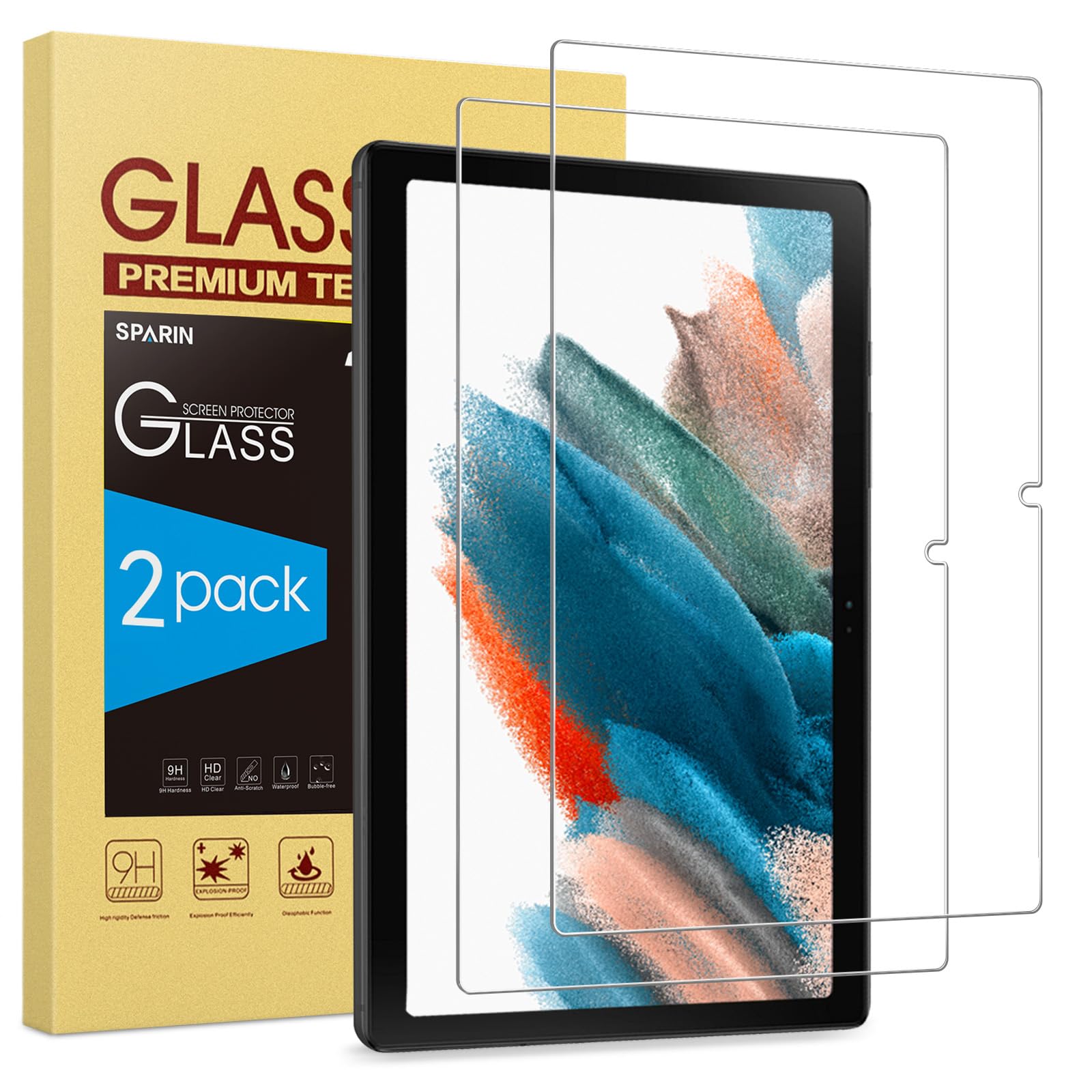 SPARIN 2 Stück Schutzfolie Kompatible mit Samsung Galaxy Tab A8 10,5 Zoll, Gehärtetes Glas Folie für Galaxy Tab A8 2022, 9H Härte
