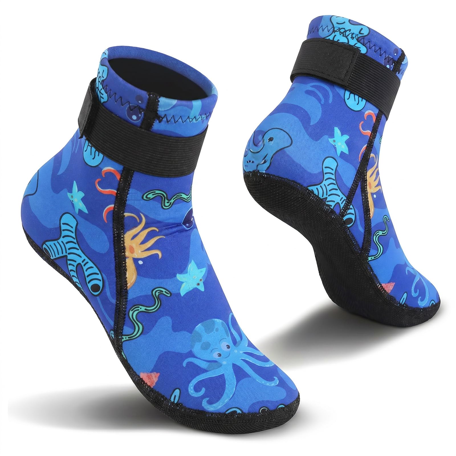 Calzini da nuoto in neoprene per ragazze e ragazzi, calze subacquee per sport acquatici, scarpe antiscivolo, scarpe da surf, piscina, vacanze indispensabili, Blu (34-37), Taglia unica