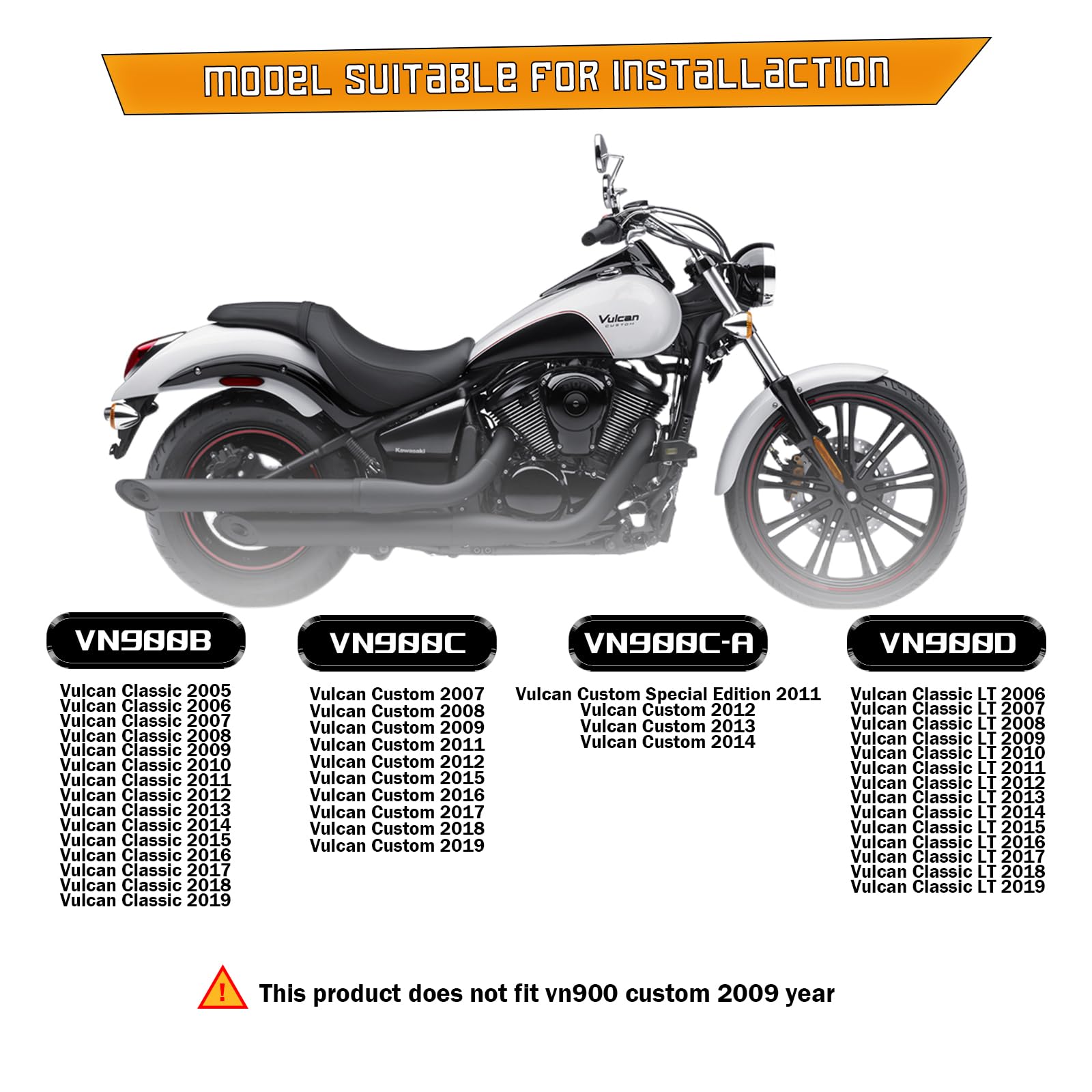 Kinglemc Protezione motore Highway Crash Bar per Kawasaki Vulcan 900 VN900 Classic Custom 2006-2019 (stile baffi, nero)