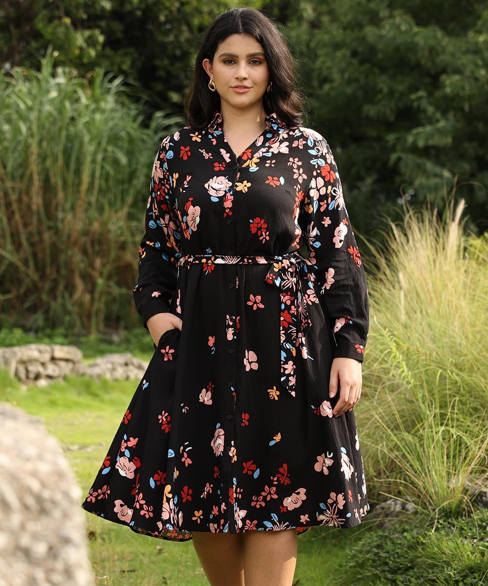 RITERA Plus Size Dresses for Curvy Women Long Sleeve Midi Casual Shirt Dress V Neck Button Down Work Dress with Pocket XL-5XL - Image 2