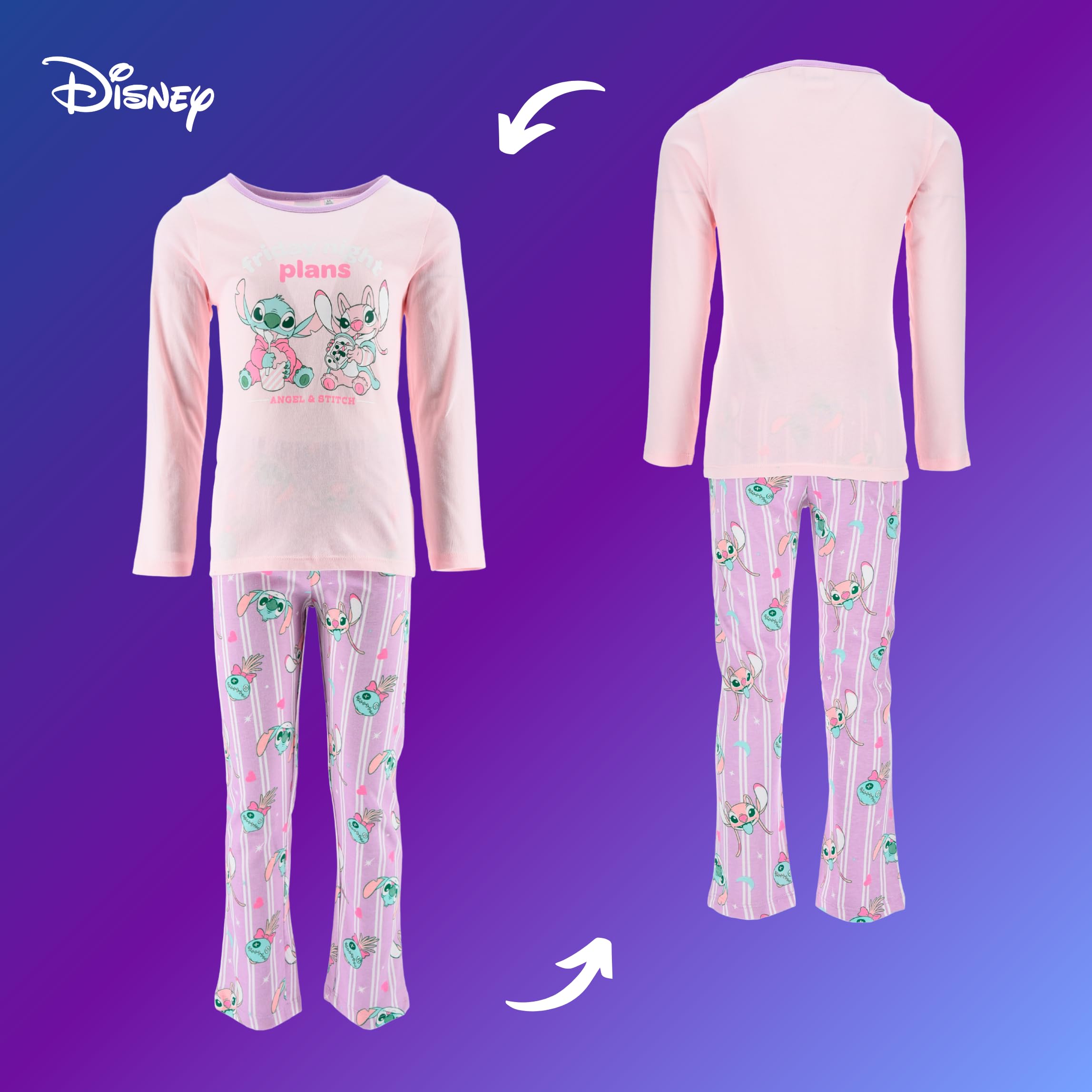 Disney Stitch Pigiama per Ragazze, Maglietta a Maniche Lunghe e Pantaloni 2 Pezzi Pigiama in Cotone, Taglie 3 a 8 Anni