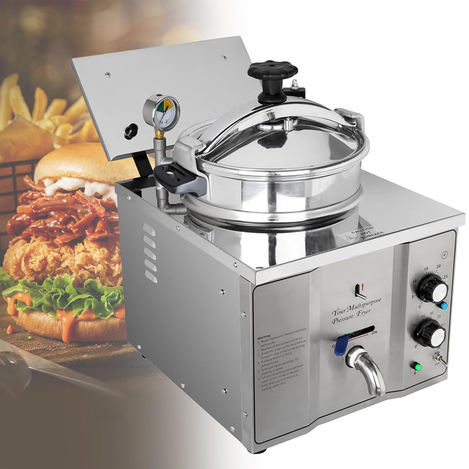 Macchina per Pollo Fritto ad Alta Pressione da 16 Litri, 110 V, friggitrice elettrica da banco con termostato, friggitrice da Forno per Alimenti, prelibatezze Fritte, Acciaio Inox 3000 W