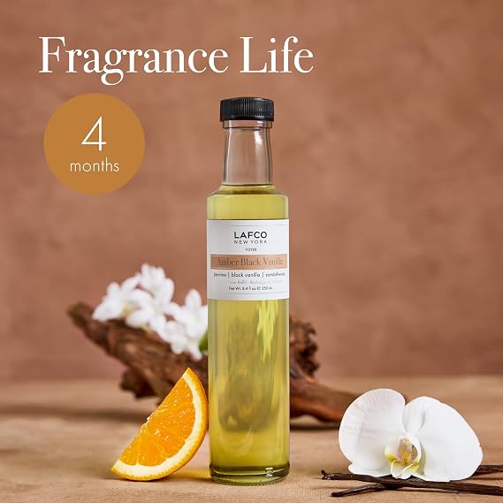 LAFCO New York Reed Diffuser Refill, Amber Black Vanilla - 8.4 oz - Up to 4-Month Fragrance Life - Includes Natural Wood Reeds - Free of Dyes & Propellants - Made in the USA