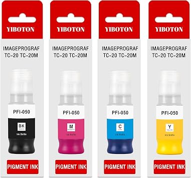 PFI050 PFI-050 Ink Black Cyan Magenta Yellow Ink Compatible for Canon PFI050 PFI-050 imagePROGRAF TC-21 TC-21M TC-20 TC-20M Printers Ink 4-Pack 70ML