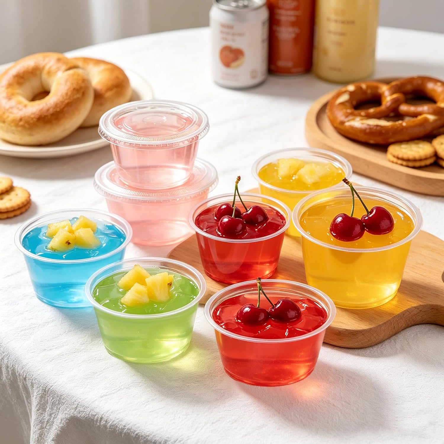 BYSNOW 400 Sets 2 oz Plastic Portion Cups with Lids, Small Clear Jello Shot Cup, Disposable Plastic Condiment Containers for Sauce, Salad Dressing, Snacks
