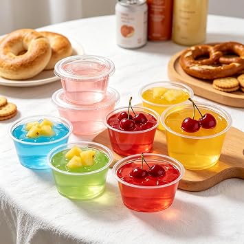 BYSNOW 400 Sets 2 oz Plastic Jello Shot Cups with Lids, Small Portion Cups