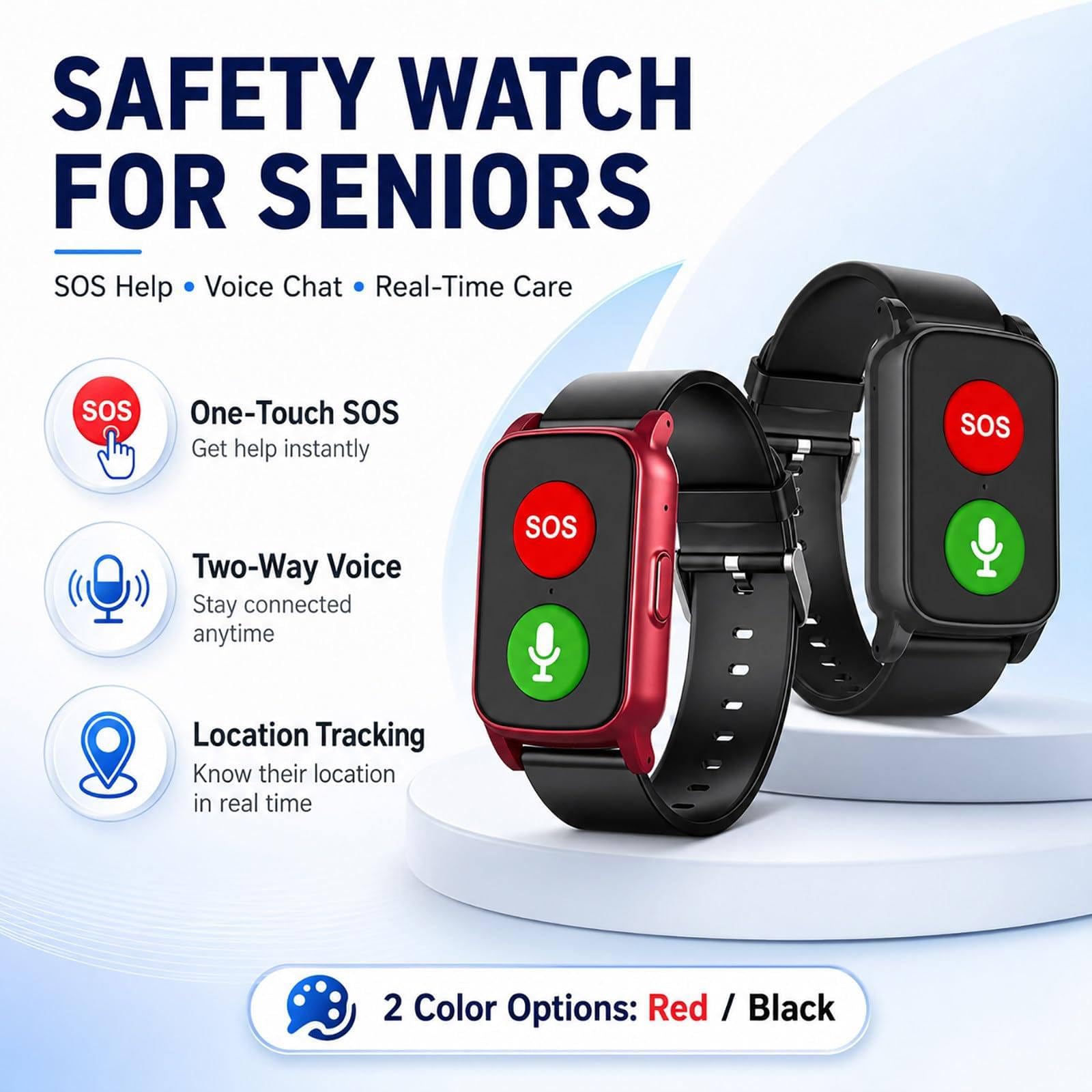 Montre Connectée pour Seniors avec Détection De Chute Black | Suivi Gps Et Alerte Sos – Appels Vidéo HD, étanche, Suivi De La Forme Physique (Fréquence Cardiaque/Tension Artérielle)