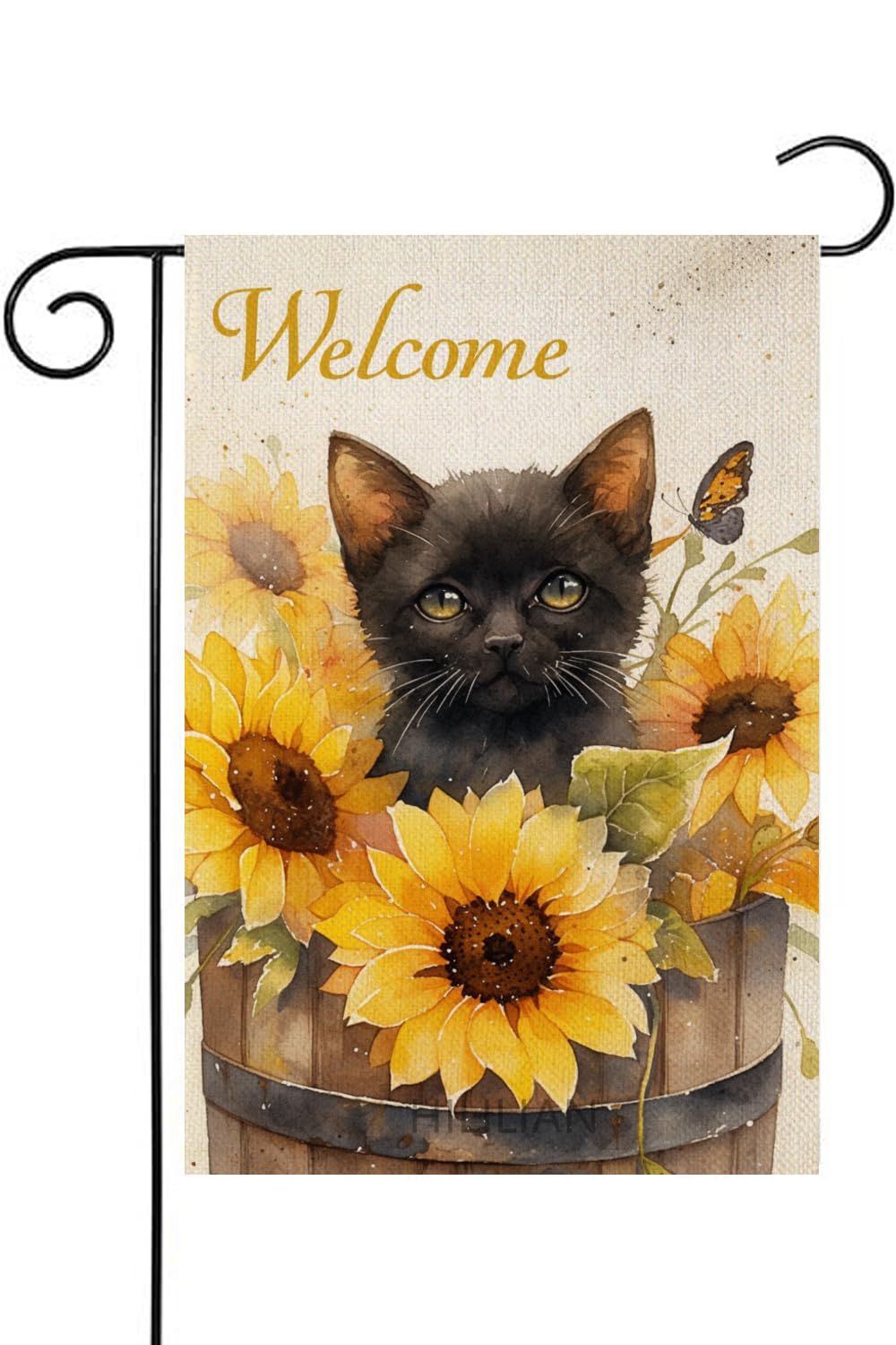 HILILIAN Summer Garden Flag Black Cat Welcome Sunflower 12x18 Inch Double Sided Yard Flag Festival Linen Decorative Home Farmhouse Patio Outdoor Flags