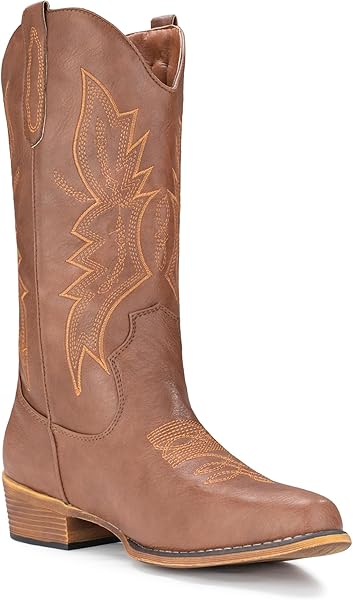 IUV Cowboy Boots For Women Western Boots Cowgirl Boots Pull On Pointy Toe Mid Calf Boots