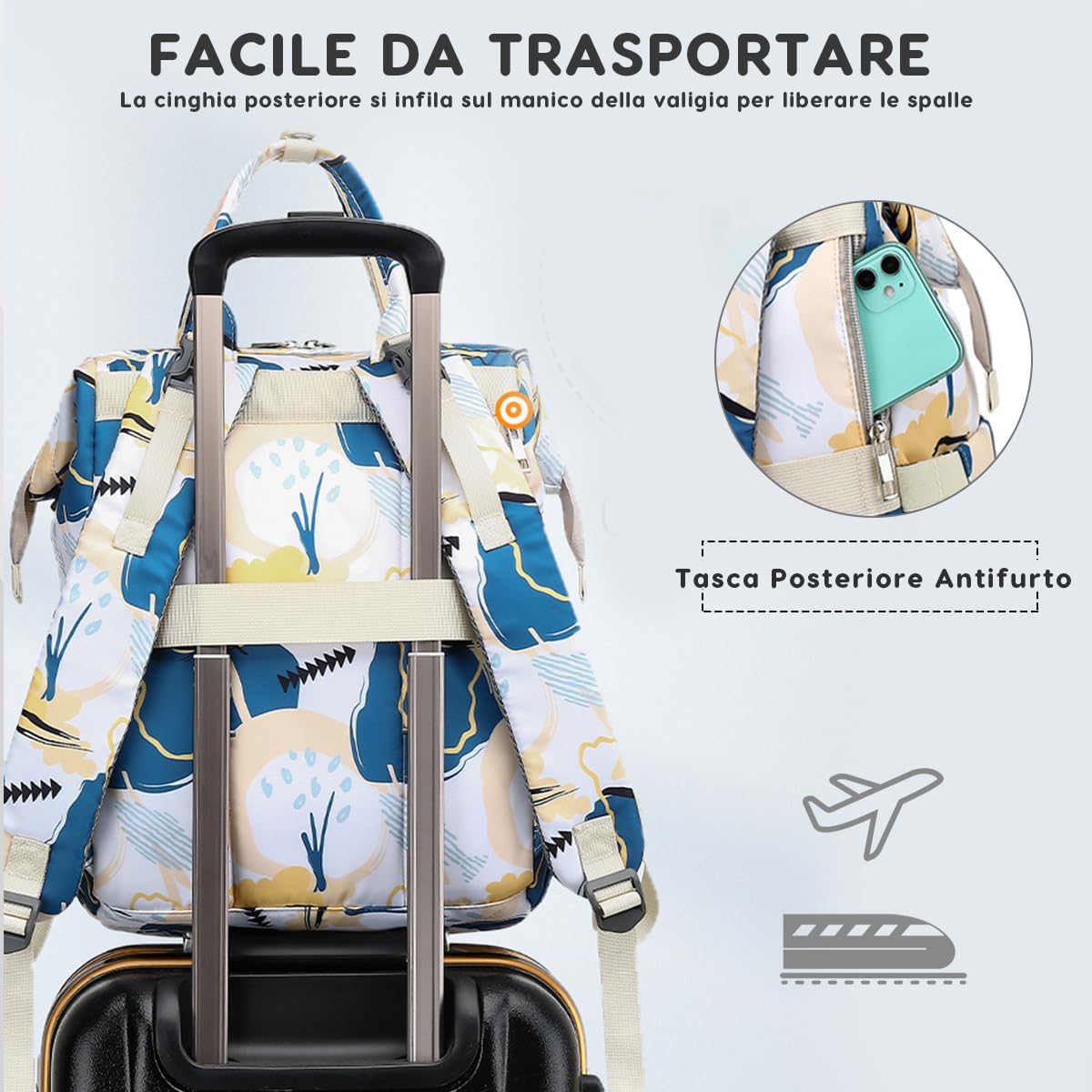 SONARIN Versatile Moda Zaino Fasciatoio,Grande Capacità Impermeabile Borsa per Pannolini Zaino Mamma Borsa Fasciatoio da Viaggio Portatile con 3 Tasche Termiche & Porta USB(Blu)