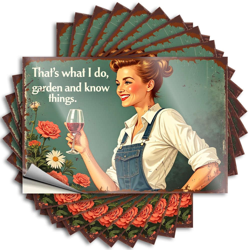 Camping Decorations, Tattoo Funny Case Quote Stickers, Badass No Residue Decals for Luggage | Gamers Party Favor Custom A Woman in Overalls Holding A Glass of Wine with Flowers(6X9CM)