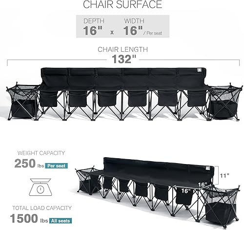 Miniatura 2 de EVER ADVANCED Banco plegable de equipo de fútbol de 6 asientos con bolsa de transporte, sillas laterales de fútbol portátiles con cesta de