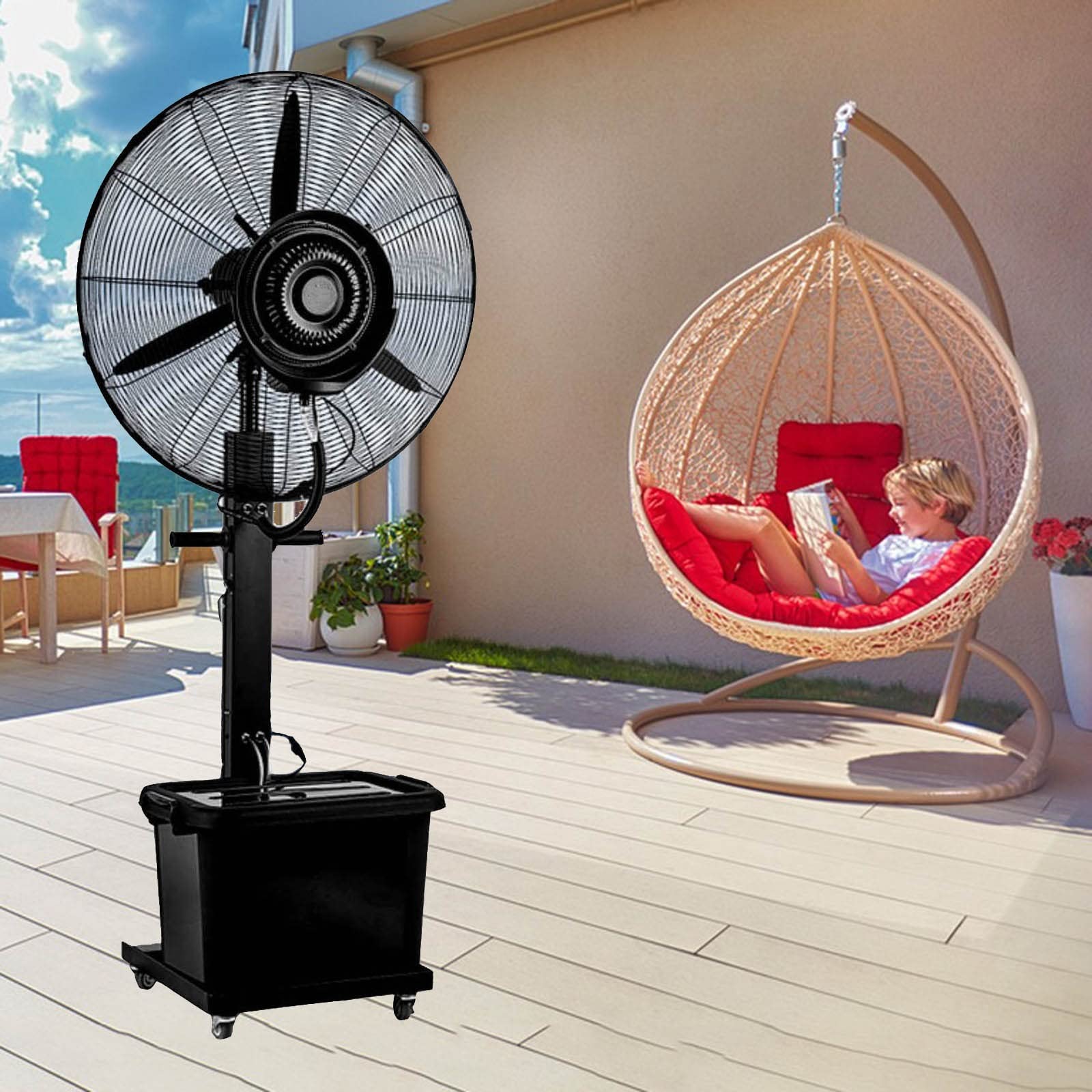 asdchZen 26 Inch Outdoor Oscillating Pedestal Fan, 3-Speed High Velocity Misting Fan With Cooling Misters For Patio, Garden, And Workshop,Black-380W/30in