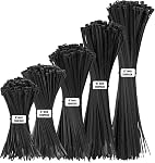 Armpow Black Cable Zip Ties Tailles assorties de poids lourds, 1000 PCS Autoportrait 4+6+8+10+12 pouce 18LBS/40LBS Câblé en nylon, parfait pour la maison, bureau, jardin et atelier