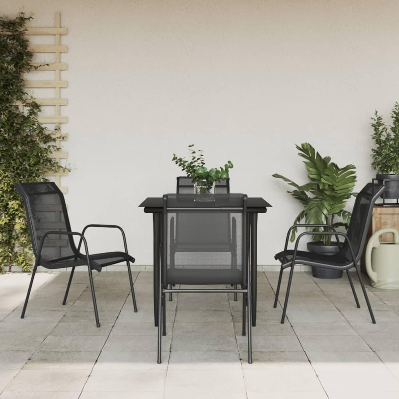 Ensemble à Manger de Jardin 5 pcs BaraSh en Noir et Acier pour Terrasse