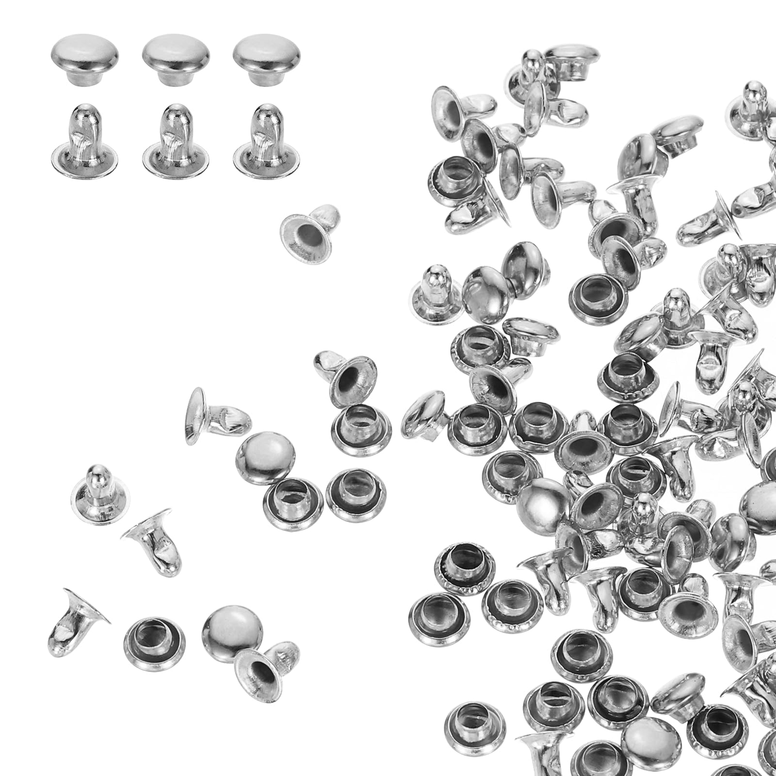 sourcing map 100 Sets Single Cap Rivets 5mm Carbon Steel Round Head Snaps Studs Fasteners Tubular Metal Studs for Leather Craft Repairs Decoration, Silver