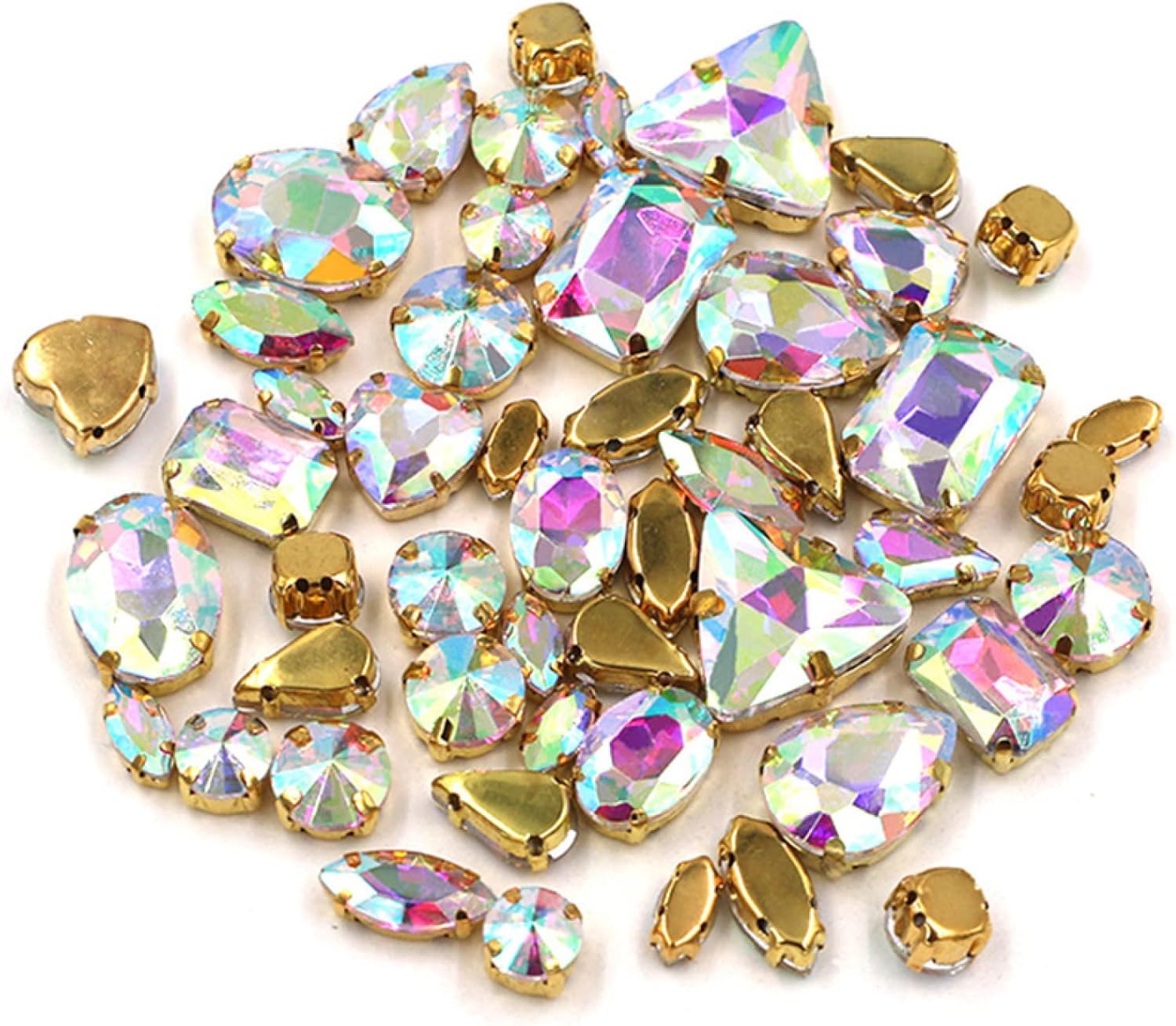 DIY Ręcznie robione hurtowo 50 sztuk/worek Mieszane kształty kryształowych kamieni Złoty pazur Oprawa Szklane kryształki do szycia na torby/buty/ubrania(Crystal Violet)