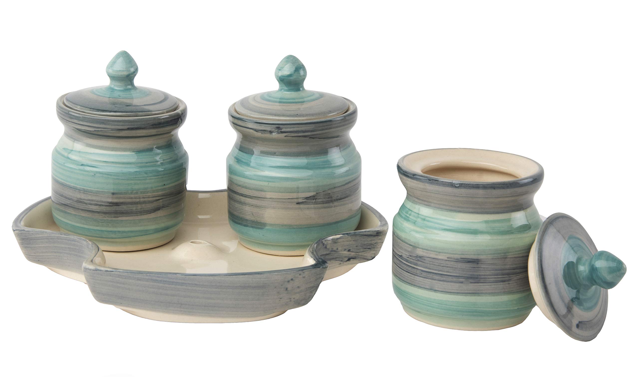 HS HINDUSTANI SAUDAGAR Ceramic Storage Jar- 140 ml, 4 Pieces, Green