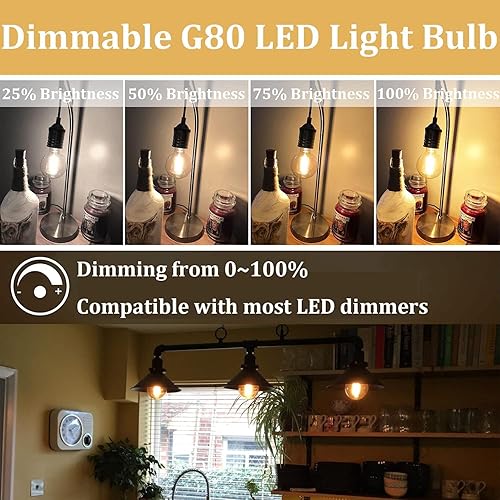 Miniatura 6 de Bombilla Edison G25 vintage, bombillas LED de globo con base E26, 5 W equivalentes a 40 W, vidrio ámbar de 2500 K, lámpara de filamento LED