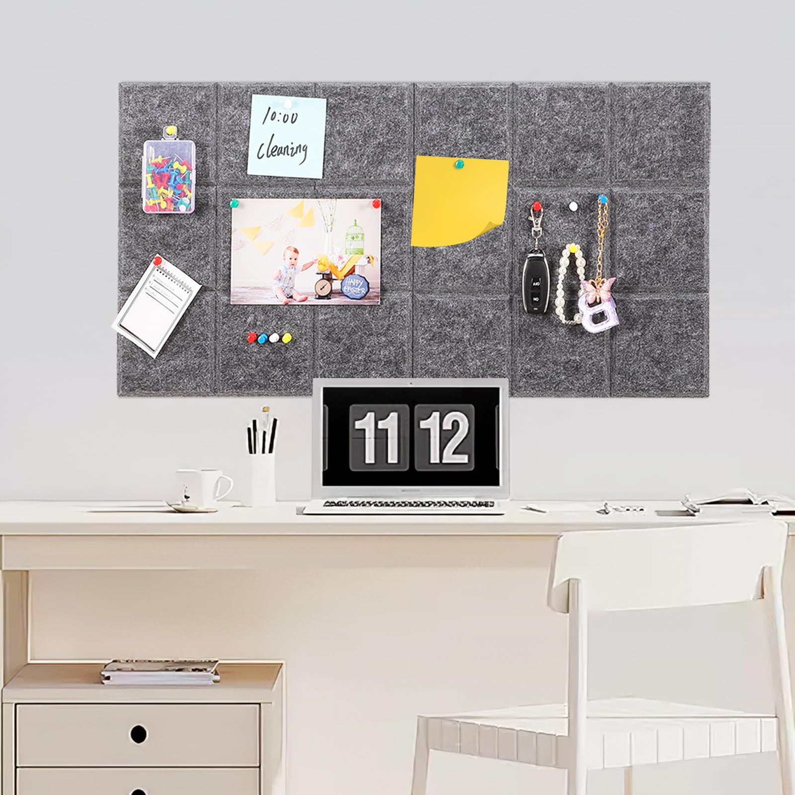 8 Piezas Tablón de Anuncios de Fieltro Autoadhesivo 30x30cm