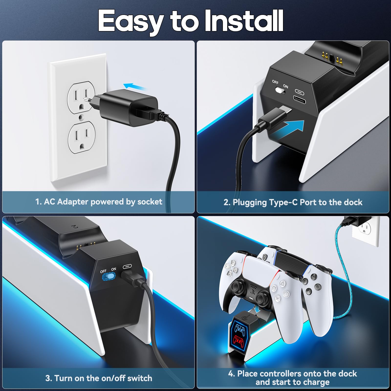 Base di Ricarica PS5 e Edge, Caricatore per Controller Con Adattatore e Cavo USB, Accessori per Playstation 5 Console