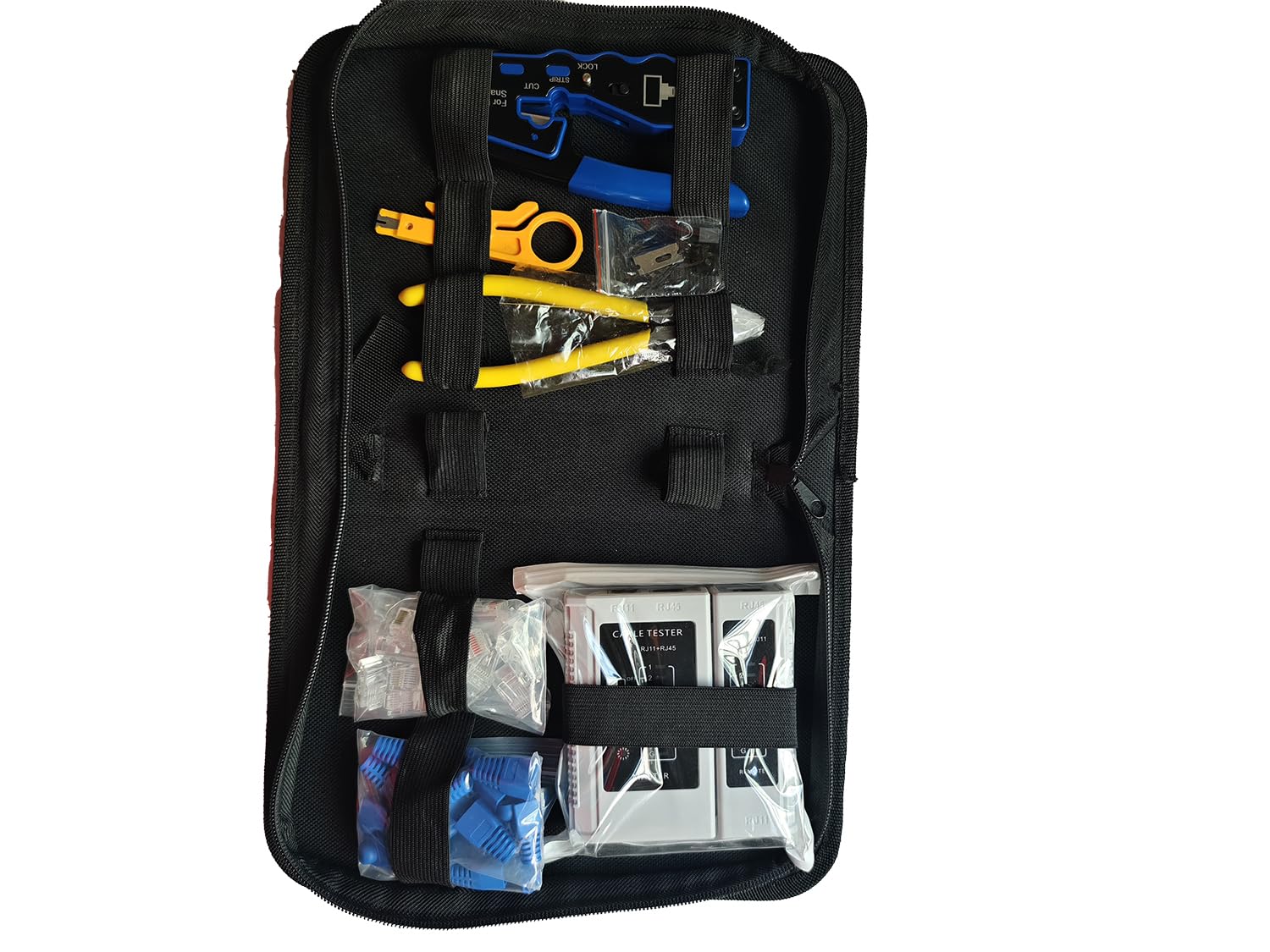NEWFUN Pince RJ45, Pince à sertir RJ45, testeur RJ45, Testeur de Réseau, Pince à dénuder, Installation Professionnelle de Réseau, Cat5 Cat5e Cat6 Kit d'outils de Sertissage, 20 x Connecteurs RJ45