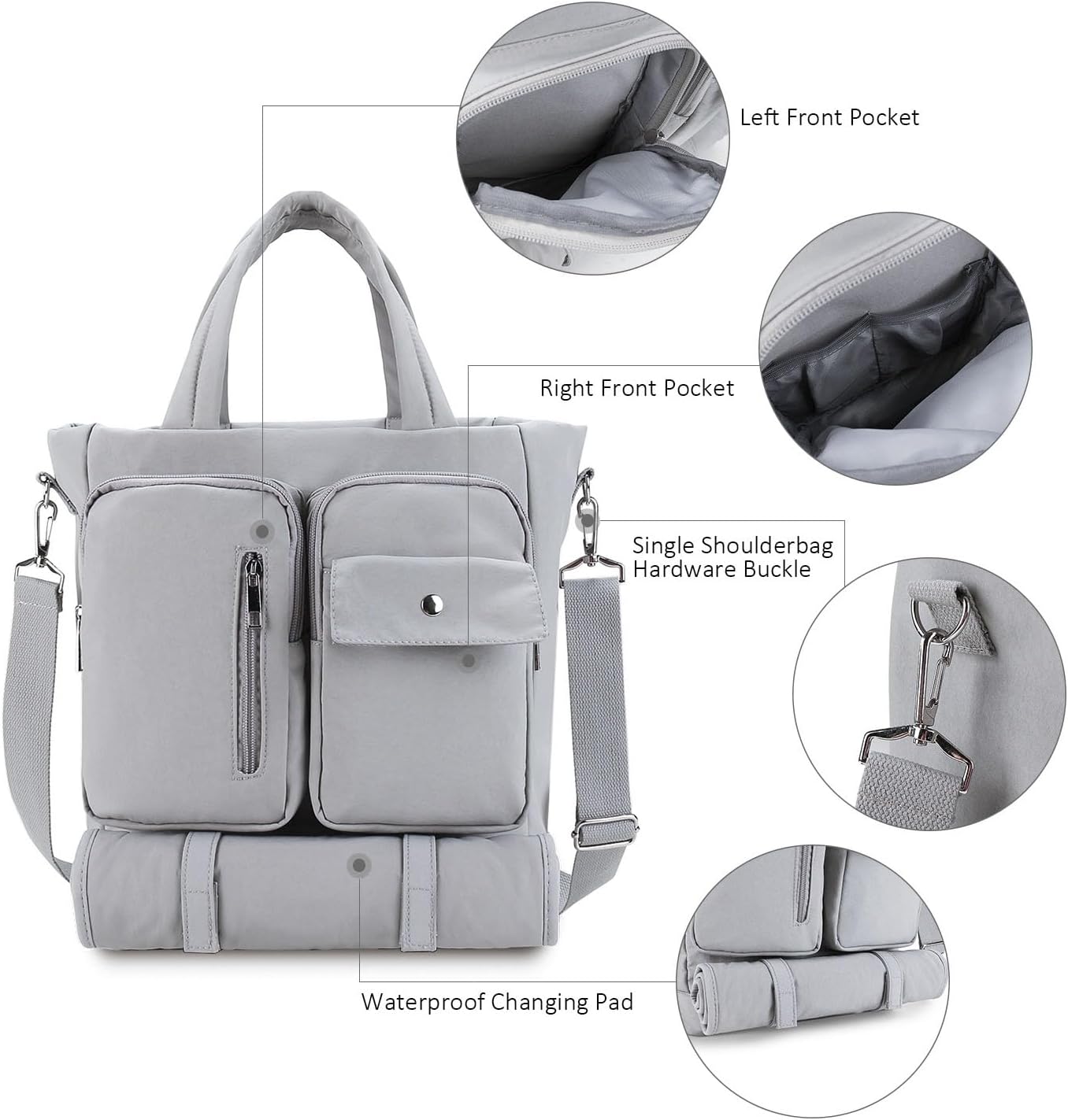 Diaper Bag Tote, Hospital Bag Large Travel Weekender Diaper Changing Messenger with Adjustable Detachable Shoulder Strap