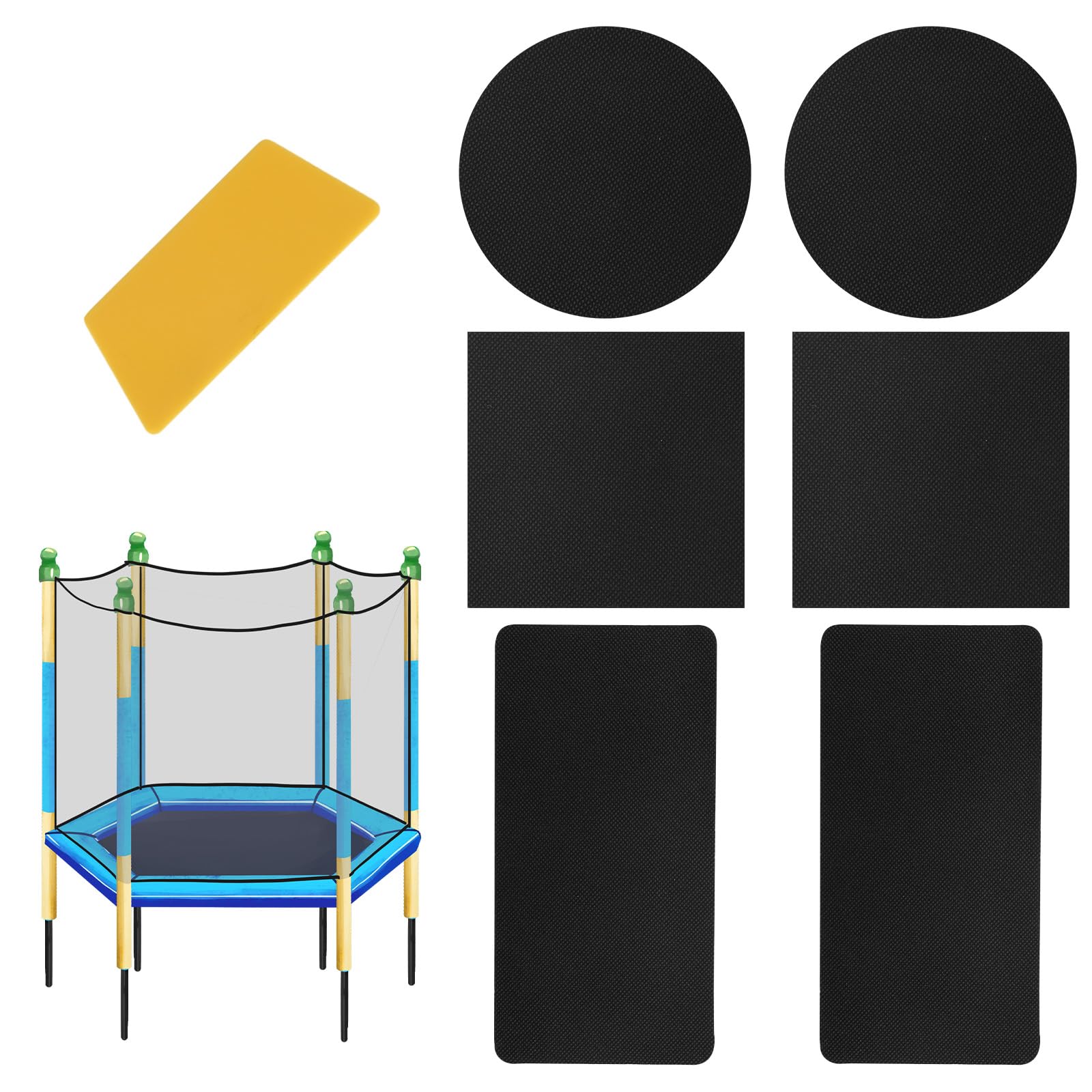 Tinoaly Self-Adhesive Trampoline Patch Repair Kit, 3 Shapes Patches with Scraper Trampoline Mat Repair Tape Accessories Suitable for Repairing Tears Holes Punctures (Black)
