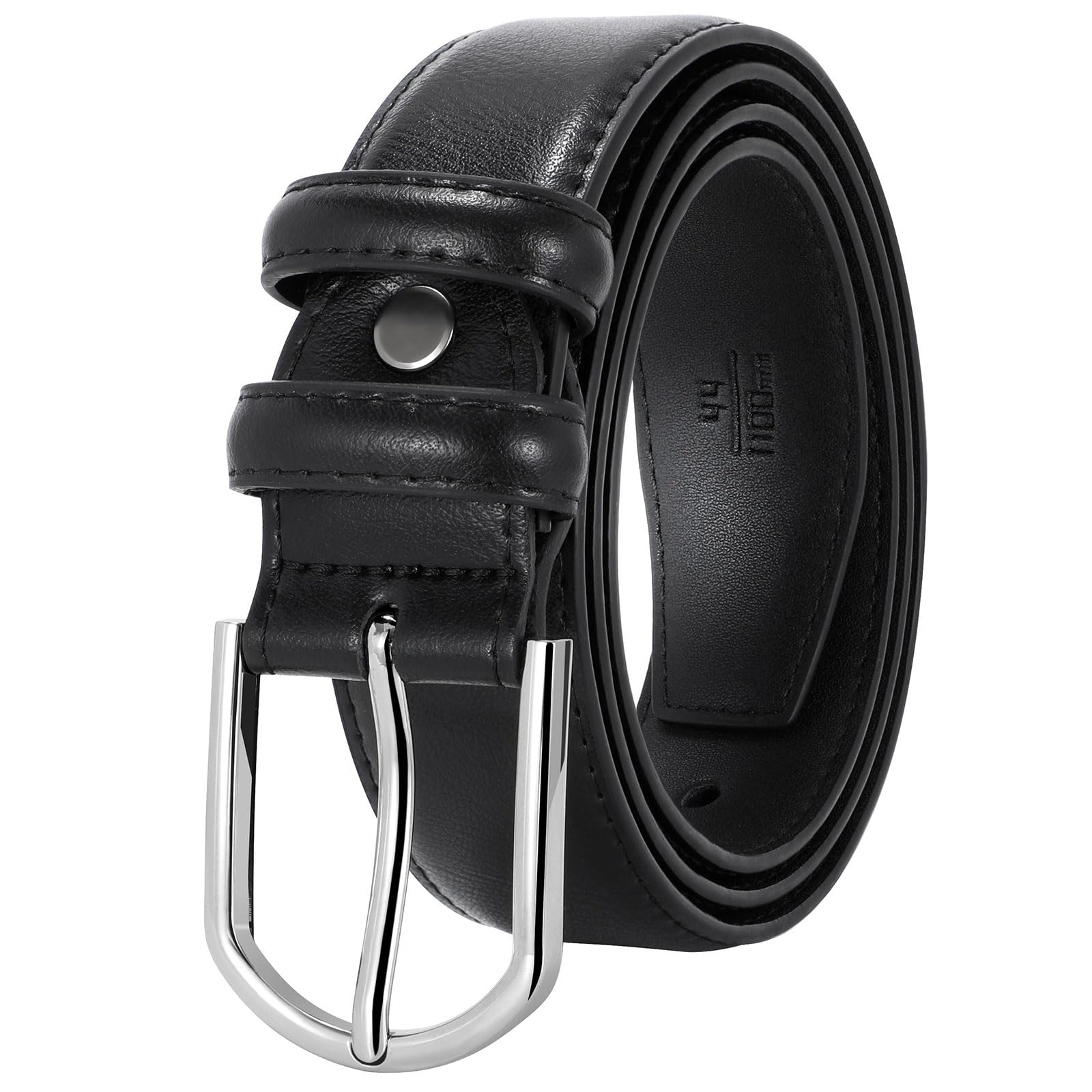 Men's Leather Belt for Jeans, Work, Business & Casual - Black, One Size, 1.3" Width, Alloy Buckle