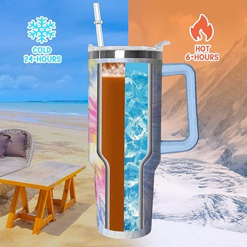 Miniatura 5 de Rcvlauf Vaso de 40 onzas con asa y pajilla, a prueba de fugas, taza aislada de 40 onzas con asa, taza aislada con asa, taza de viaje para café de