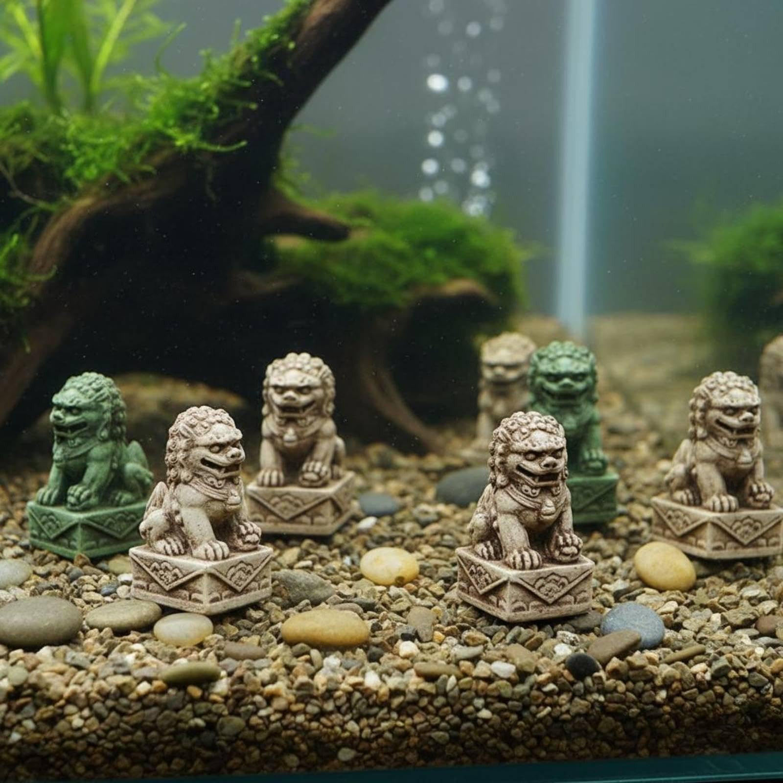 20 Pièces Figurine Lion Résine Statue Foo Chiot Ensemble Mini Sculptures Protectrices Résine pour Décor Intérieur Extérieur Adapté Au, 6 pièces