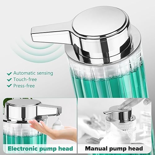 Miniatura 2 de Dispensador automático de jabón de espuma para cocina dispensador de jabón de espuma automático transparente sin contacto de vidrio de 11 onzas para