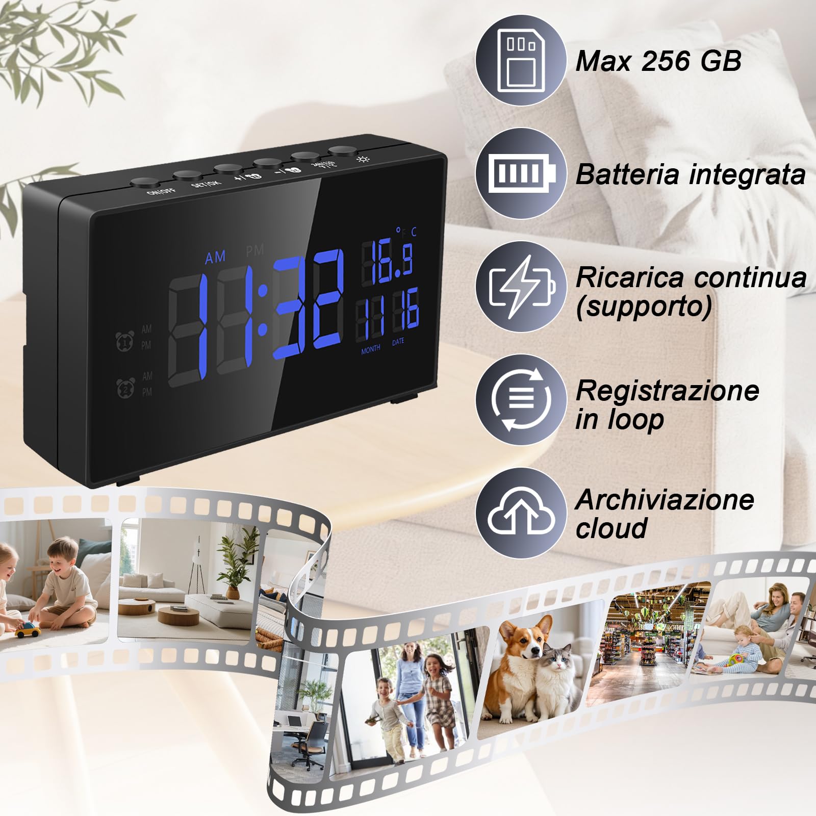 CYI Telecamera Nascosta Orologio, Microcamera Spia WiFi Invisibile 5G, Mini Videocamera Spia Portatile HD1080P con Visione Notturna Rilevamento del Movimento Per uso interno in casa, ufficio, ecc.