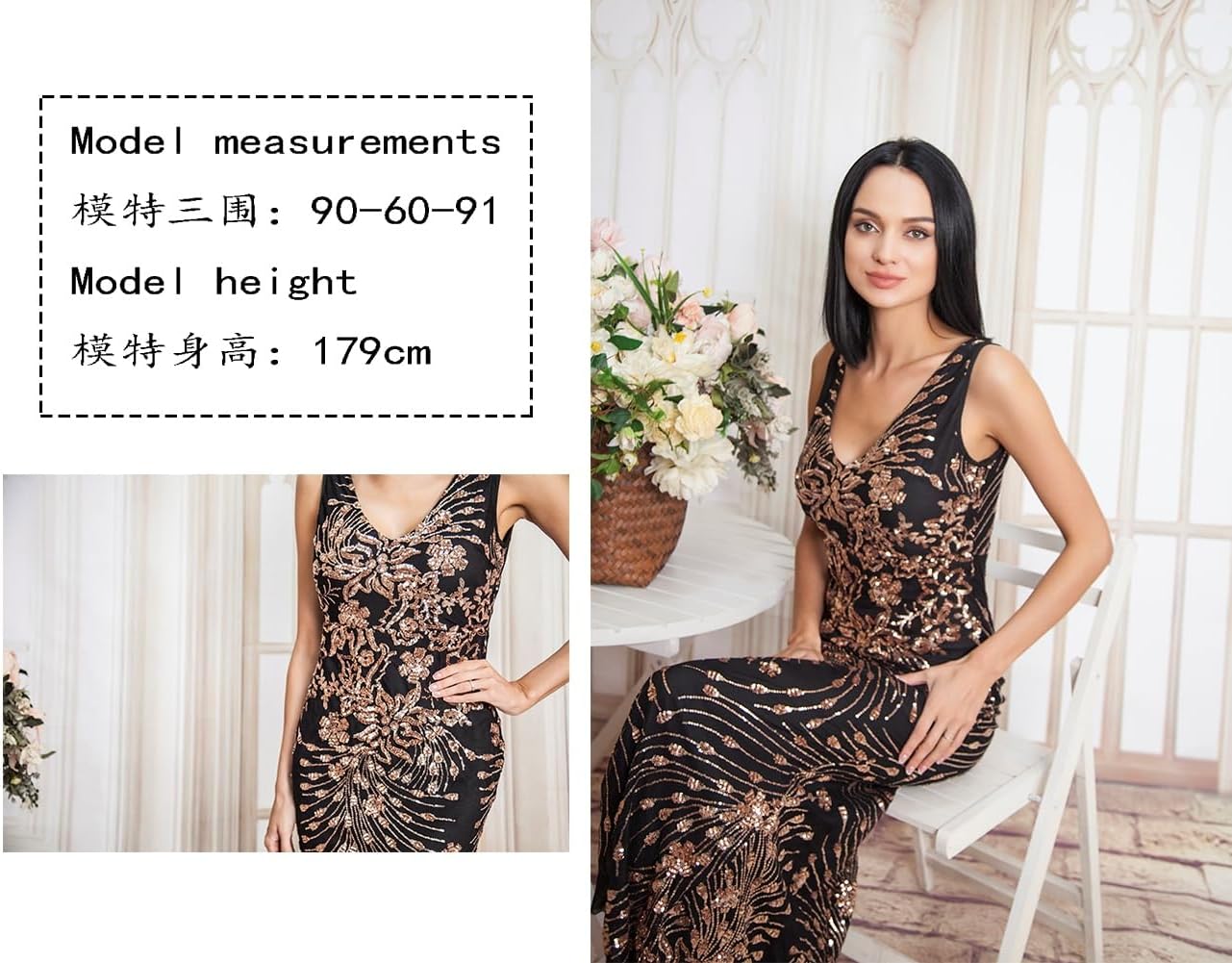 Sexy Deep V Sleeveless Sequin Gown - Women's Evening Dress. - Image 7