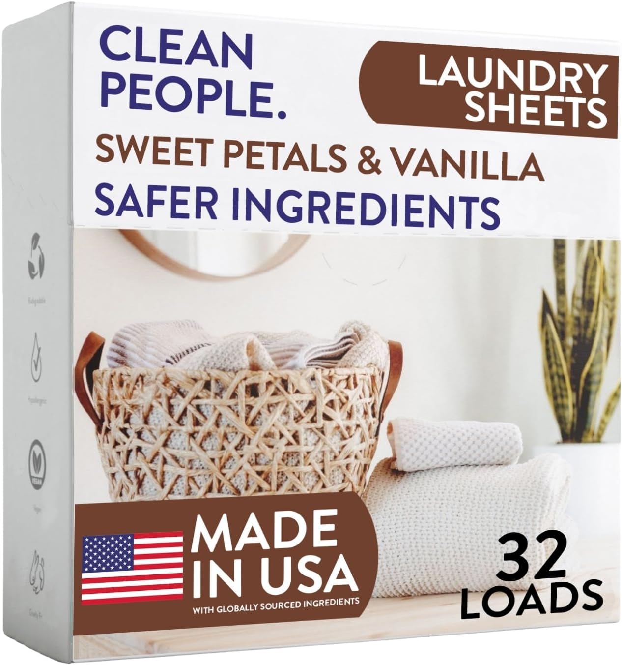 Laundry Detergent Sheets - Laundry Soap - Ultra Concentrated, Recyclable Packaging, Stain Fighting - Sweet Petals & Vanilla, 32 Pack