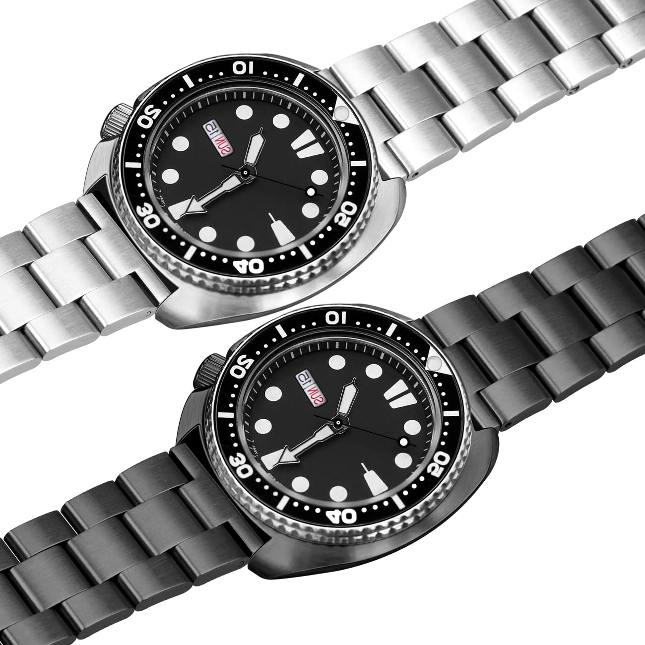 Juntan 20mm 22mm Banda de vigilancia de visión inoxidable Ingeniero de acero reloj Correa de metal cepillado cónico para hombres Mujeres reemplazo rápido de correa con doble plegado, 22mm