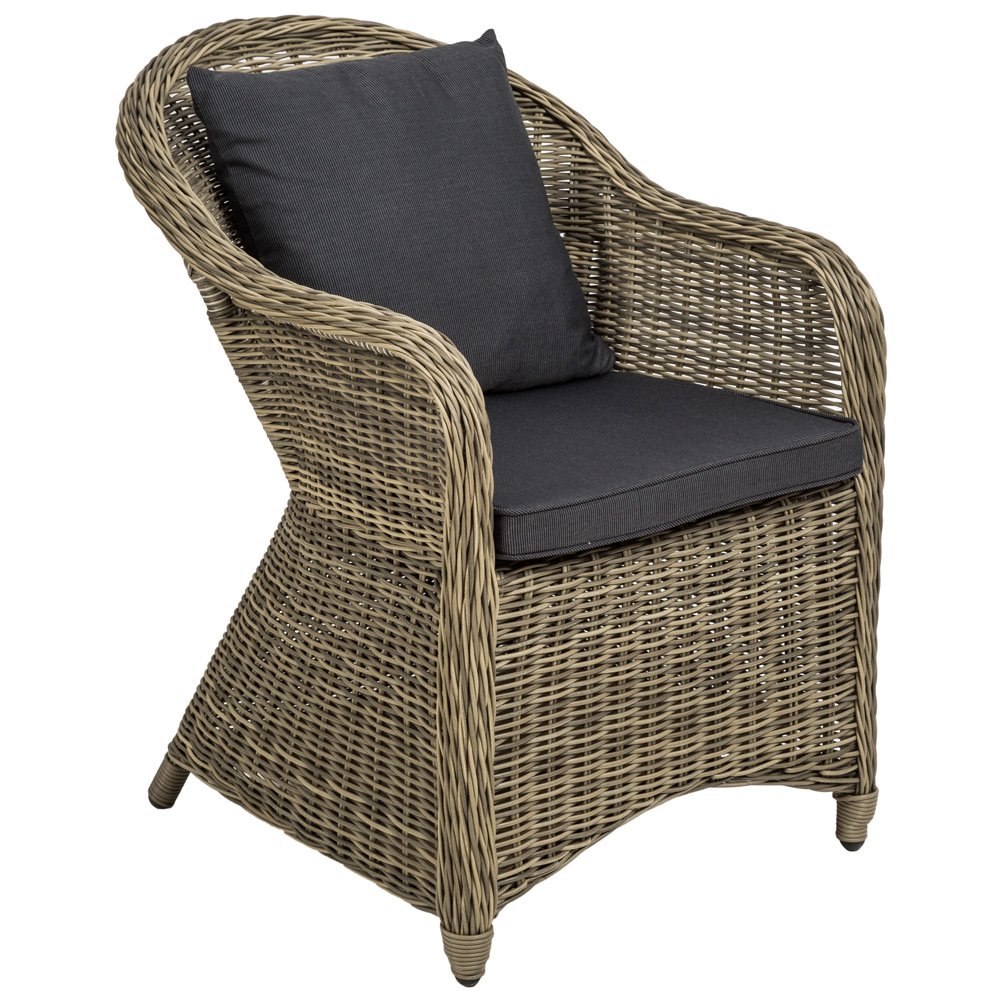 tectake® Set Sedie Deluxe in Polyrattan, 4 Poltrone da Giardino con Telaio in Alluminio, Comodi Cuscini per Seduta e Schienale, Resistente alle Intemperie, Design Elegante - Naturale