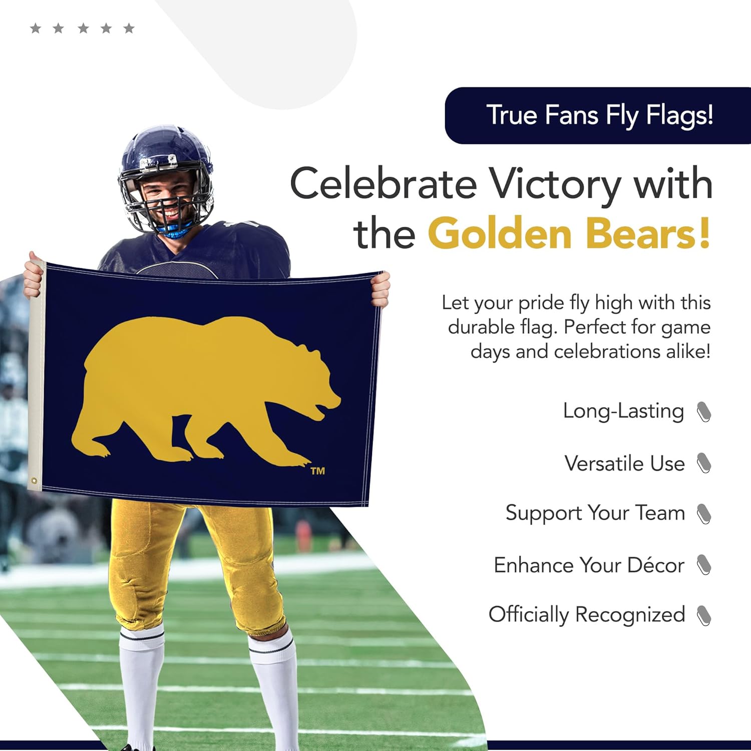 California Berkeley Golden Bears College Sports Printed Flag - NCAA Licensed - Super Polyester Knit - School Banner (Navy Blue, Gold) (2' x 3')