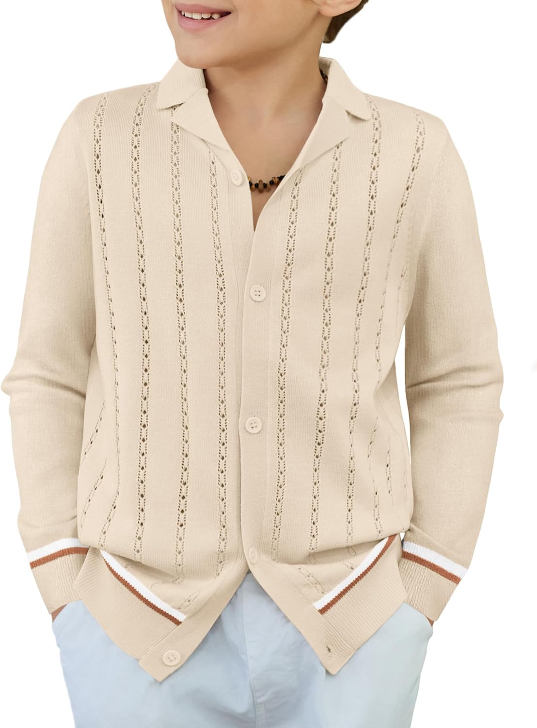 Arshiner Boys School Cardigan Sweater Long Sleeve Button Down Knit Shirts Fall Casual Vintage Shirt for Kids 5-13 Years